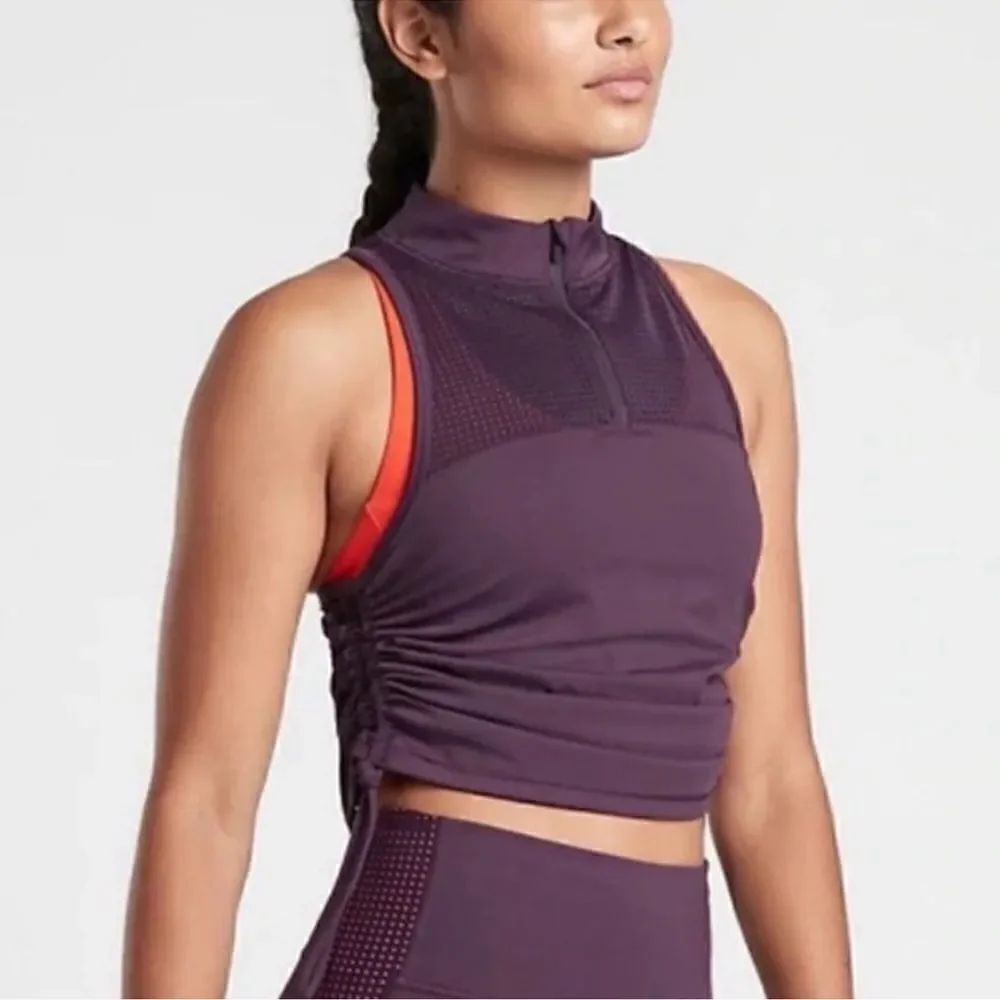 Athleta Hiit It Cropped Ruched Tank Top Purple XS